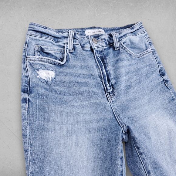 Flying Monkey Jeans Women 29 Lt Blue Straight Leg Distressed Y2K Grunge Casual - Picture 3 of 11